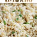 White cheddar mac and cheese garnished with fresh parsley.