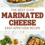 Homemade marinated cheese appetizer and the ingredients to make it.