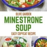 Minestrone soup in bowls and the ingredients to make it.