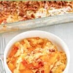 Easy dump cake made with peach pie filling baked and served.