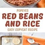 Red beans and rice in bowls and the ingredients to make the dish.