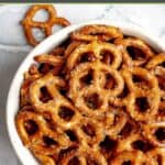 A small bowl of homemade ranch pretzels.