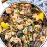 Homemade Silver Legacy Casino seafood pan roast in a serving dish with handles.