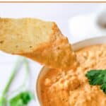 A tortilla chip that was dipped in taco dip.