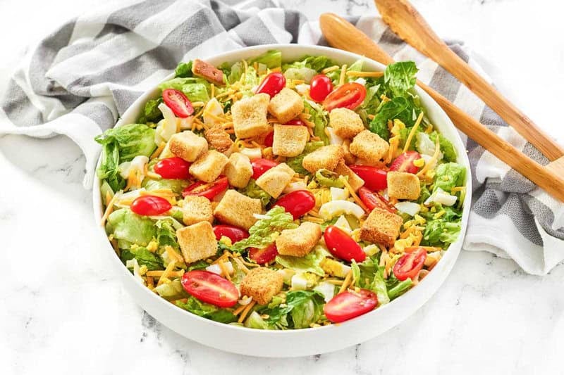 A freshly made salad ready to serve.