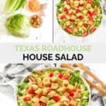 Copycat Texas Roadhouse house salad ingredients and the salad.