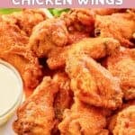 A pile of homemade Wings and Things garlic buffalo chicken wings.