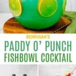 Copycat Bennigan's paddy o' punch fishbowl cocktail and the ingredients to make it.