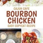 Bourbon chicken served over rice and the ingredients to make the chicken.