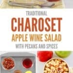 Charoset (apple wine salad) in bowls and the ingredients to make it.