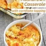 A bowl of cheesy hash brown casserole.