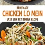 Stir-fried chicken vegetables and lo mein noodles.