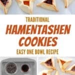 Traditional hamentashen cookies and the ingredients to make them.