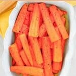 Honey glazed carrots in a serving dish.