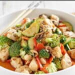 Homemade Hunan chicken served in a bowl.