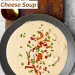 A bowl of cheese soup made with beer and bacon.