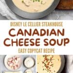 Bowls of beer cheese soup and the ingredients to make it.
