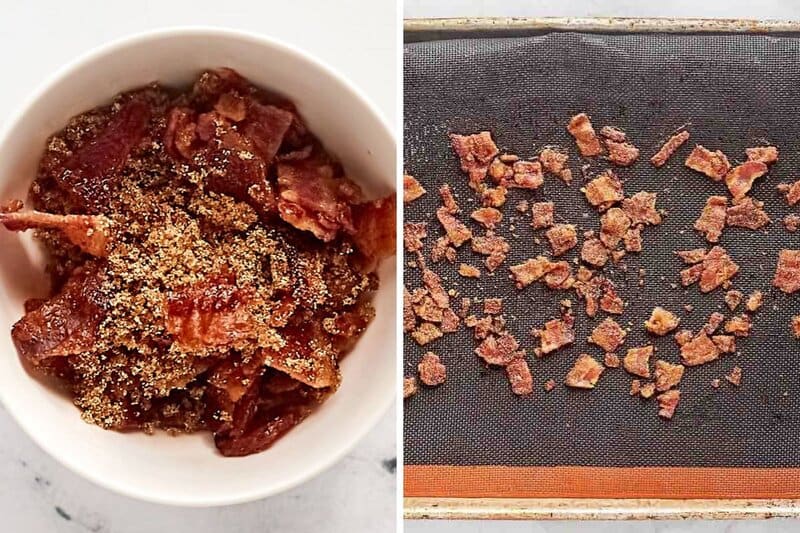 Making candied bacon bits.