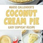 Copycat Marie Callender's coconut cream pie and the ingredients to make it.