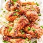Chicken baked with miso glaze served over rice for dinner.