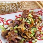 Stir-fried beef and mushrooms with Mongolian sauce.