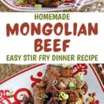 Plates of homemade Mongolian beef.