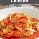 A bowl of copycat Panda Express stir-fried firecracker chicken.