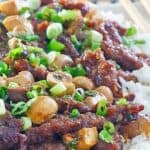 Beef and mushroom stir fry with Mongolian sauce.