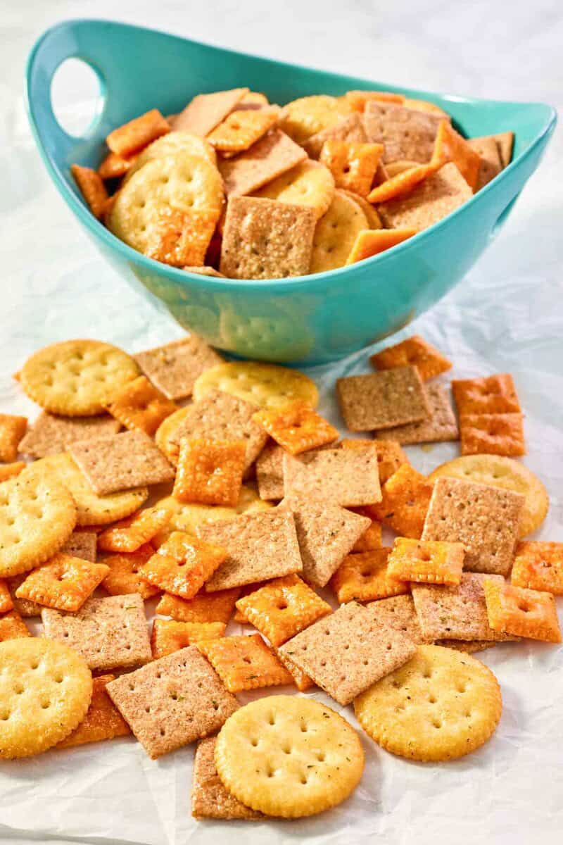 Ranch seasoned wheat thins, cheez-its, and Ritz crackers.