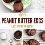 Homemade peanut butter candy eggs, the ingredients to make them, and dipping in chocolate.