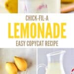 Copycat Chick-fil-A lemonade in a glass and pitcher, and the ingredients to make it.