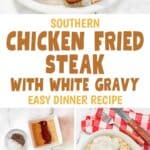 Homemade southern chicken fried steak with white gravy and the ingredients to make it.