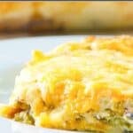 Cheesy green chili relleno casserole on a plate.