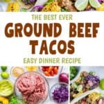Homemade ground beef tacos and the ingredients to make them.