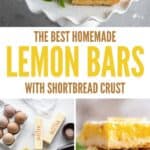 Classic homemade lemon bars with shortbread crust and the ingredients to make them.