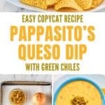 Copycat Pappasito's queso dip served with tortilla chips and the ingredients to make it.