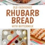 Old-fashioned rhubarb bread and the ingredients to make it.