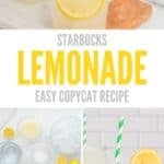 Copycat Starbucks lemonade in glasses and a pitcher, and the ingredients to make it.