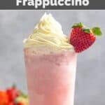 Copycat Starbucks strawberry frappuccino drink with whipped cream on top.