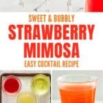 Strawberry mimosas in stem glasses and the ingredients to make it.