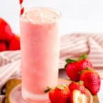 Copycat Wendy's strawberry frosty in a tall glass.