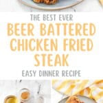 Beer battered chicken fried steak and the ingredients to make it.