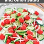 A platter of copycat Cracker Barrel cucumber tomato and onion salad.