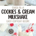 Copycat Chick-fil-A cookies and cream milkshake and the ingredients to make it.