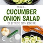 A simple cucumber onion salad and the ingredients to make it.