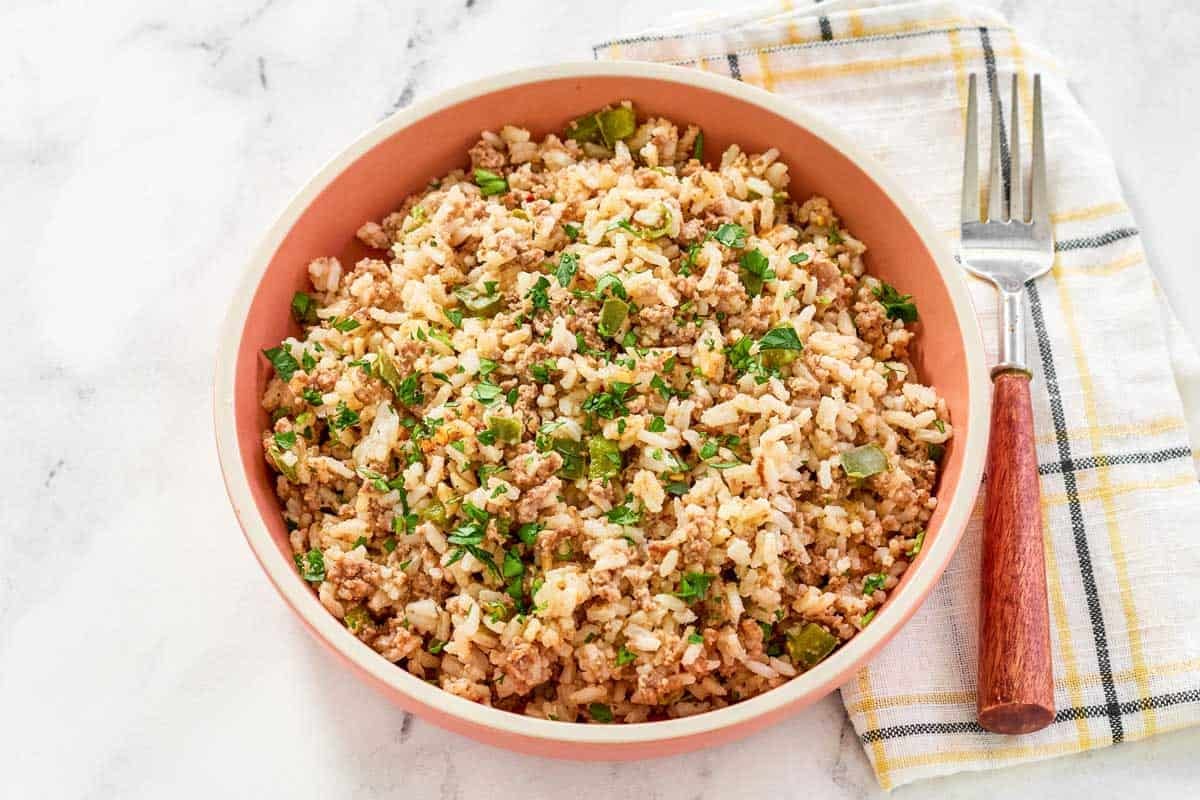 A bowl of seasoned ground beef and rice.