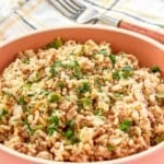 A large bowl of copycat Popeyes Cajun Rice.