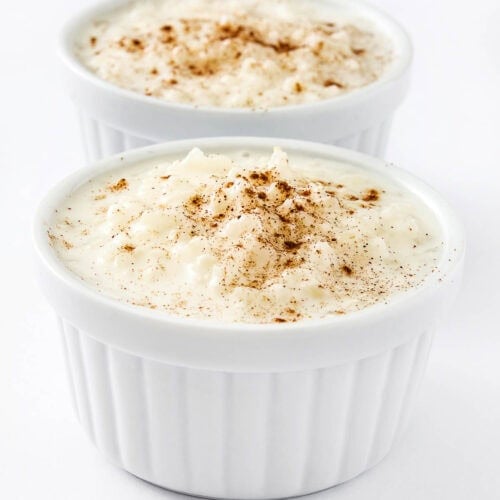 Creamy rice pudding in ramekins.