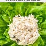 A scoop of copycat Chicken Salad Chick Greek Goddess chicken salad on lettuce.