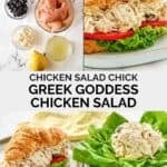 Copycat Chicken Salad Chick Greek Goddess chicken salad ingredients and the salad.